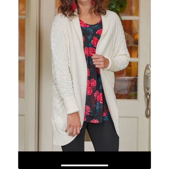 Matilda Jane Cream Cable Knit Heavy Silent Night Boho Cardigan Women Medium - Picture 4 of 8